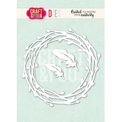Craft & You Cutting Dies - Willow Wreath With Feathers