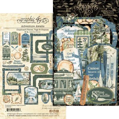 Graphic 45 Adventure Awaits - Chipboard Pieces, Tags & Frames