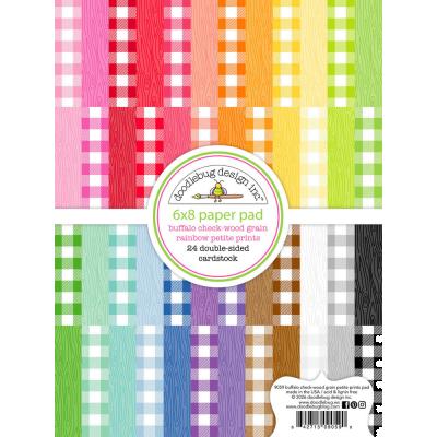 Doodlebug Design Petite Prints Paper Pad - Buffalo Check-Wood Grain Rainbow