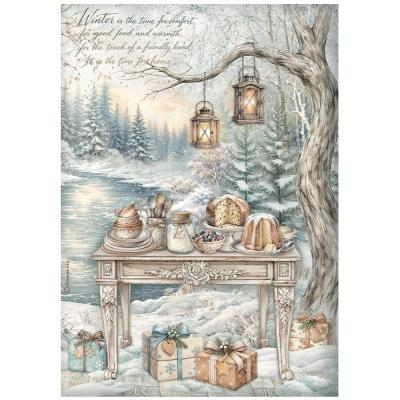 Stamperia White Christmas Rice Paper - Festive Table By the Lake